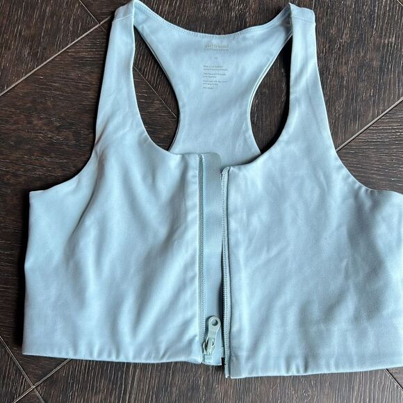 Girlfriend Collective Paloma Racer Back front zip hi impact Sports Bra Blue Var - Picture 12 of 16